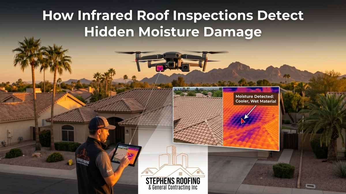Infrared thermal image of a roof revealing a moisture hotspot